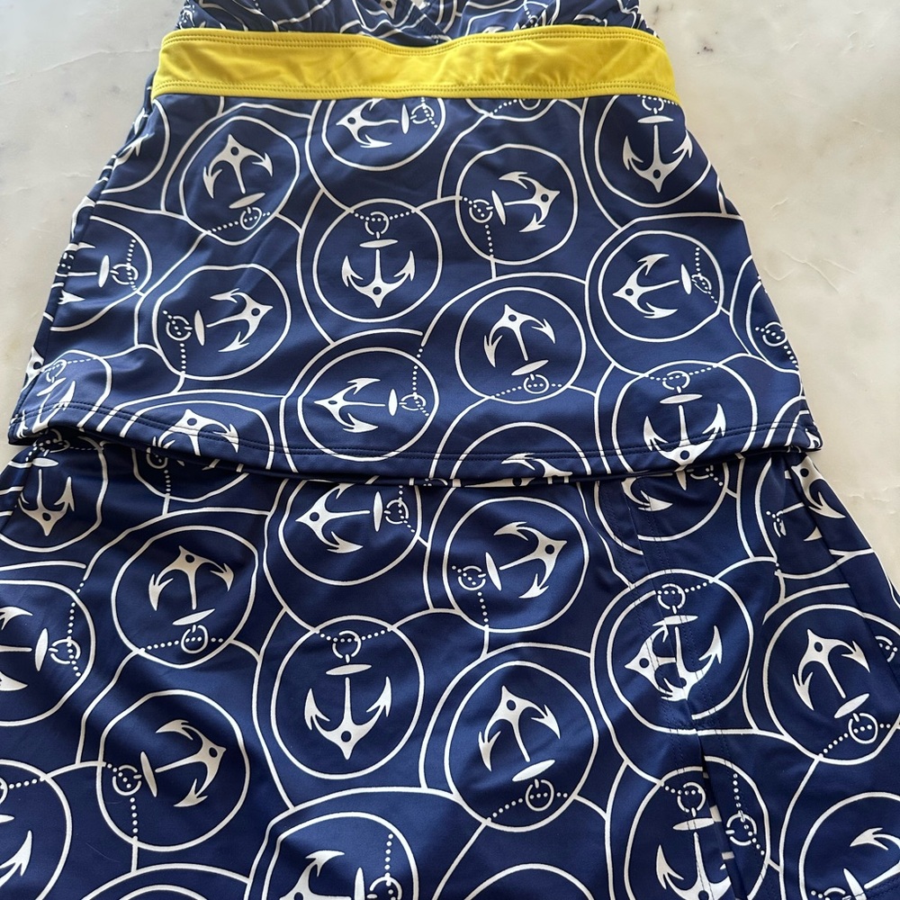 L.L. Bean Navy and Yellow Anchor Tankini